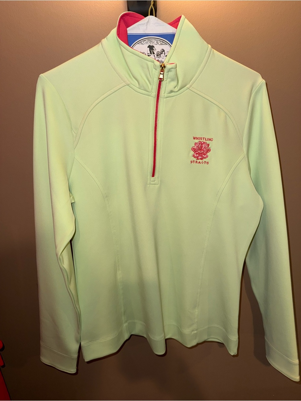 Fairway & Greene Light Green Half-Zip Pullover with Pink Trim